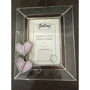 VTG Gallery 3D Purple Heart  Stained Glass Picture Frame 3.5"x5" Purple Border
